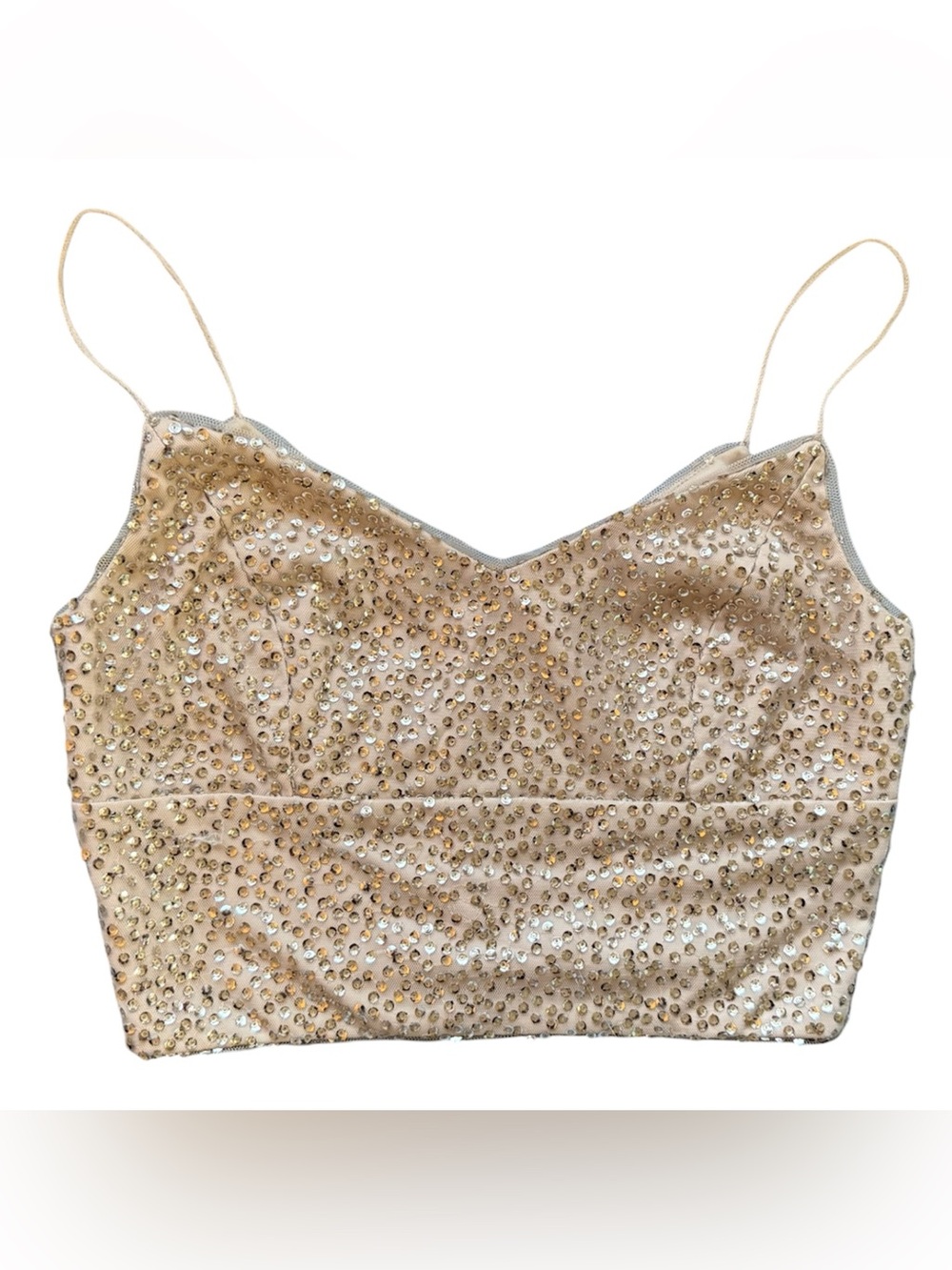 Y2K Adrianna Papell Champagne Sequin Crop Top